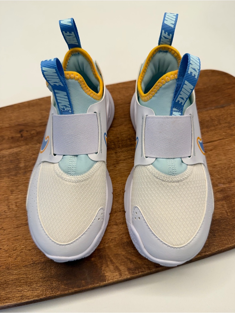 Nike Flex Runner 3 Kids White Sneakers with Blue and Yellow Accents - Picture 2 of 5